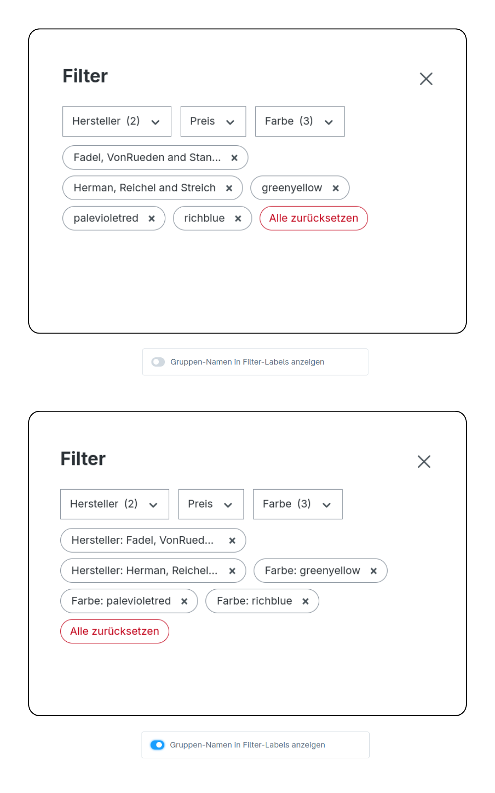 Gruppen-Namen in Filter-Labels anzeigen