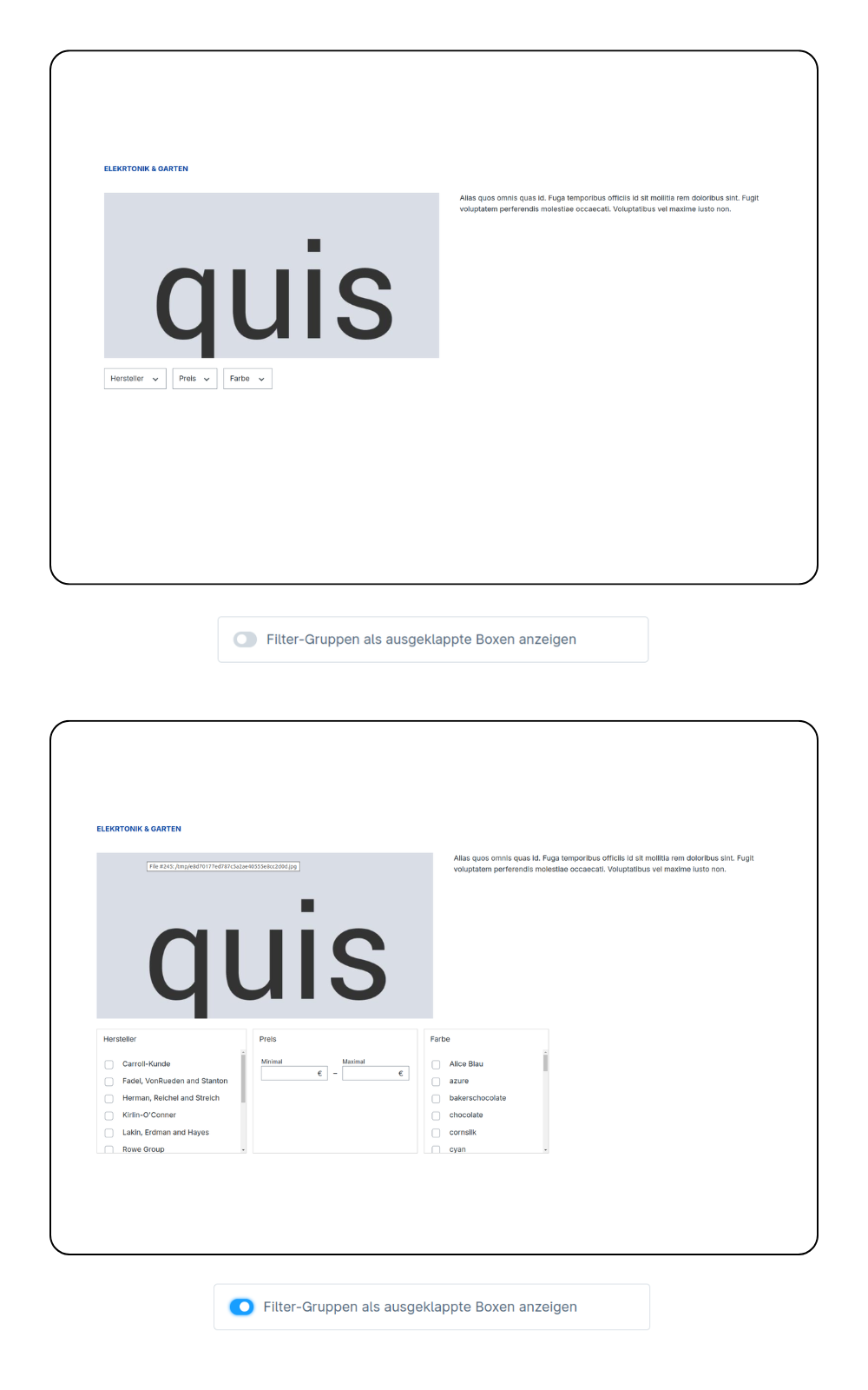 Display filter groups as expanded boxes